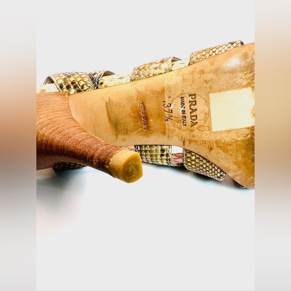 Prada Snakeskin Cage Open Toe Heels 37.5 - Picture 11 of 14